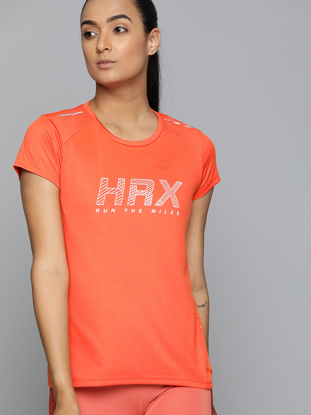 

HRX By Hrithik Roshan Women Koi Solid Rapid-Dry Antimicrobial Running Tshirt, Orange