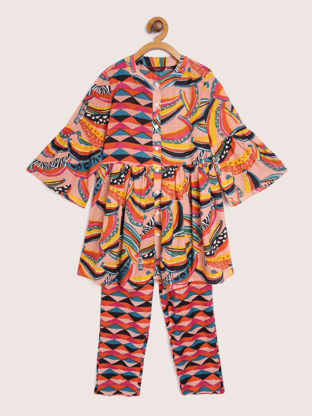 

Sangria Girls Multicoloured Abstract Print Pure Cotton A-Line Kurta with Trousers, Multi