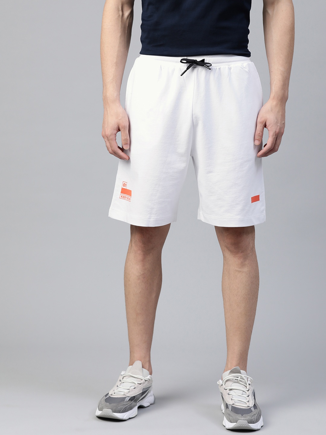

HRX By Hrithik Roshan Men Optic White Typographic Slim Fit Bio-Wash Lifestyle Shorts