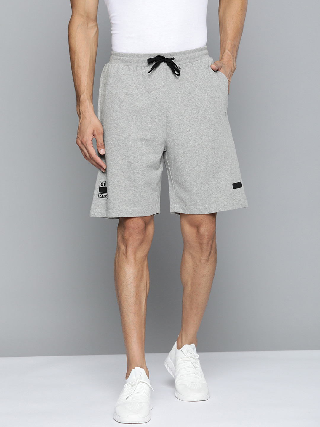 

HRX By Hrithik Roshan Men Light Grey Melange Cotton Slim Fit Bio-Wash Lifestyle Shorts