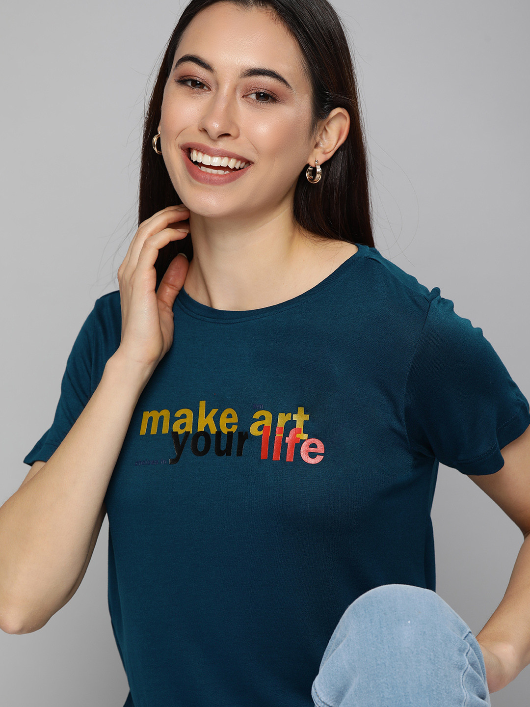 

Mast & Harbour Women Blue Graphic Printed T-shirt