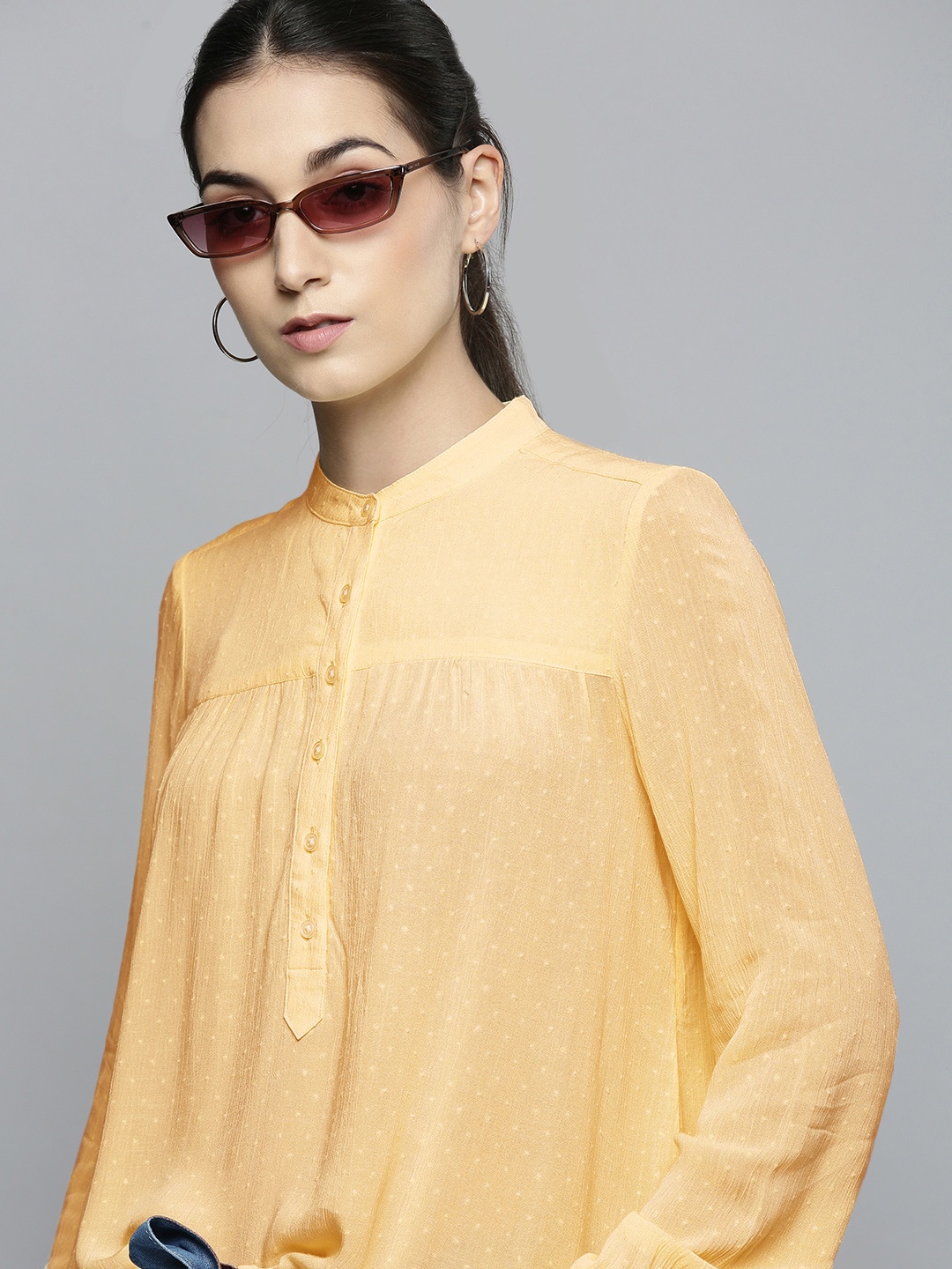 

Levis Yellow Mandarin Collar Shirt Style Sustainable Top