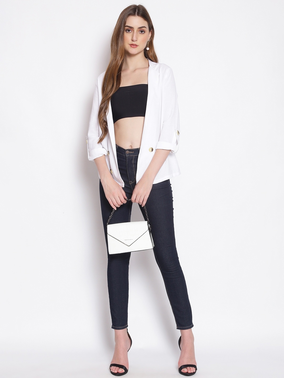 

Oxolloxo Women White Solid Cotton Open Front Shrug