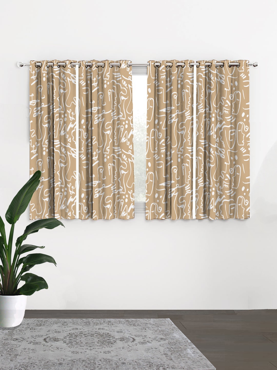 

HOUZZCODE Brown & White Set of 4 Printed Black Out Window Curtains