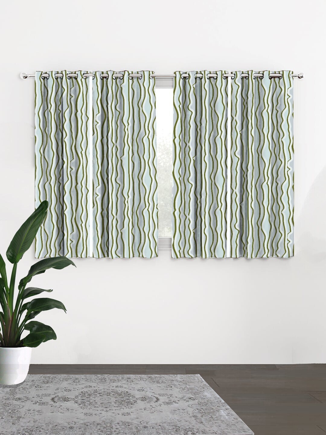 

HOUZZCODE Grey & White Set of 4 Black Out Window Curtains