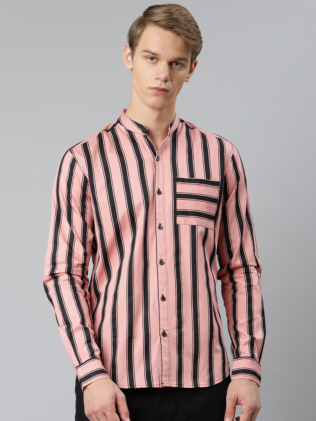 

Hubberholme Men Pink & Black Pure Cotton Striped Casual Shirt