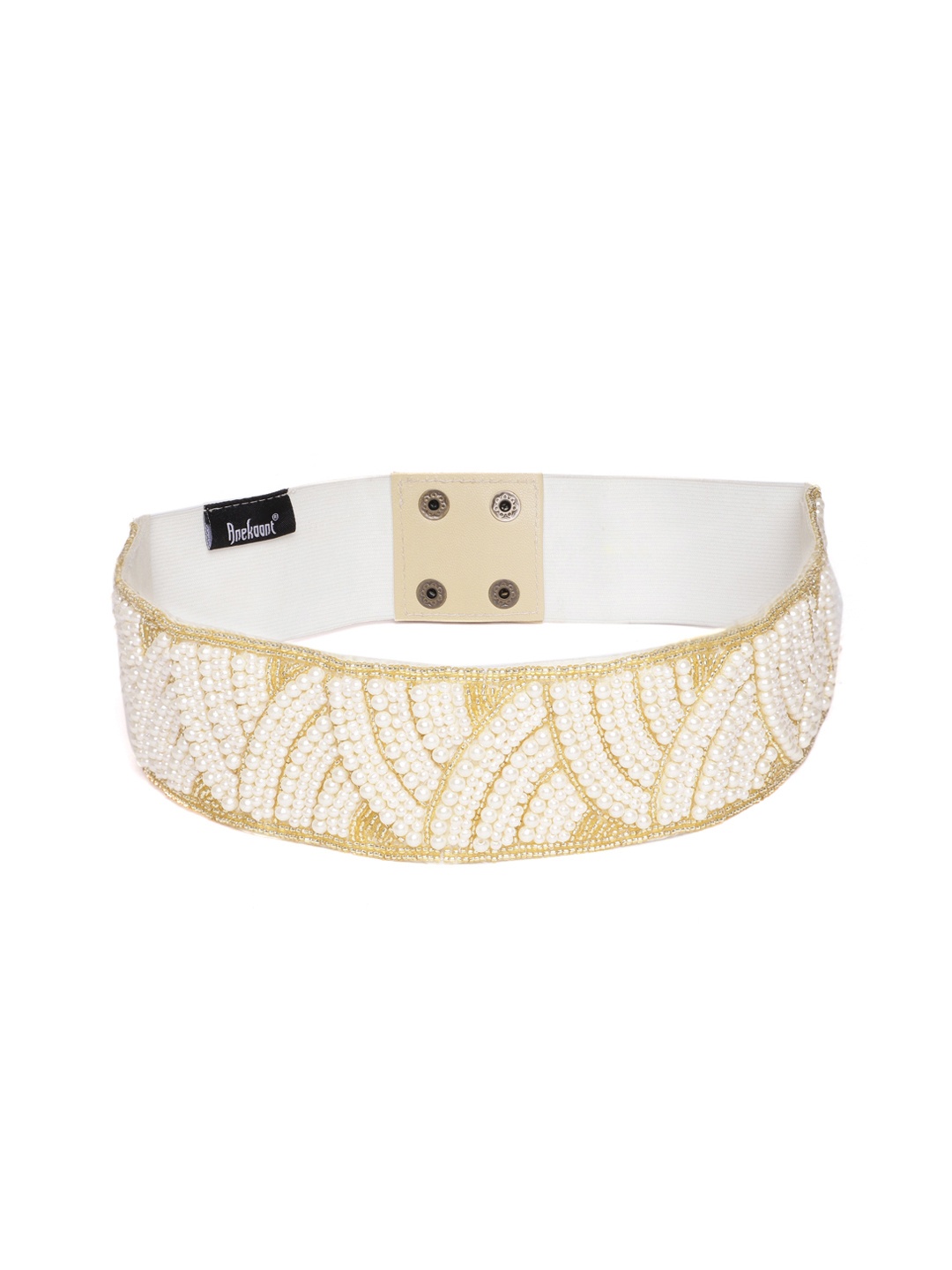 

Anekaant Women White & Gold-Toned Beaded Stretchable Belt