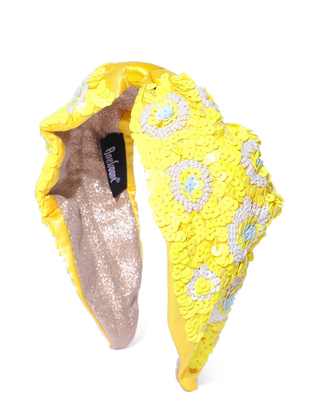 

Anekaant Women Yellow & White Sequinned & Beaded Hairband