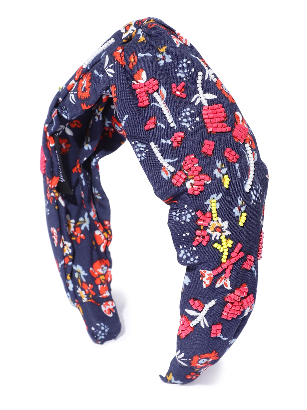 

Anekaant Women Navy Blue & Pink Floral Print Beaded Hairband