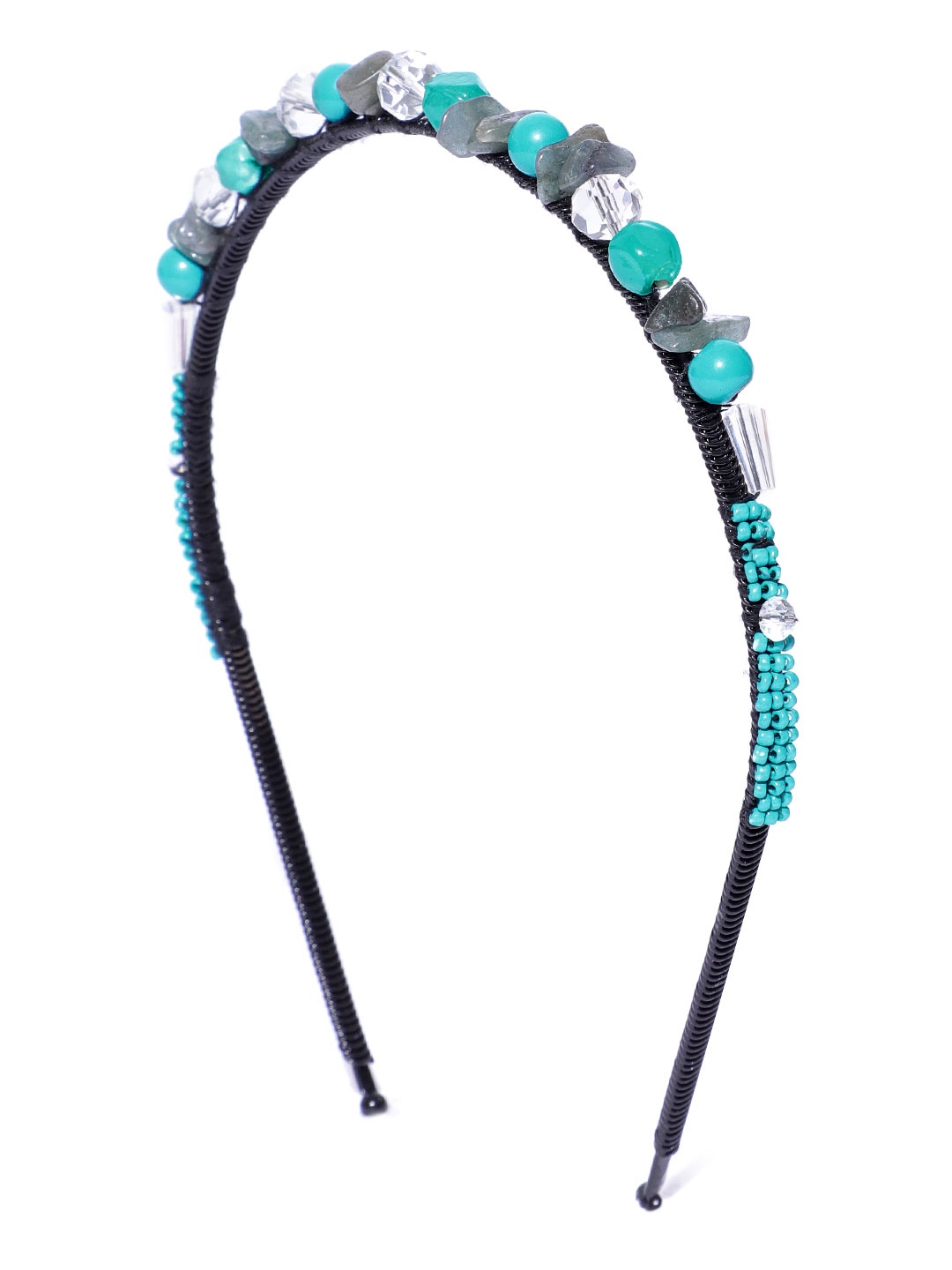 

Anekaant Women Turquoise Blue & Black Beaded Hairband