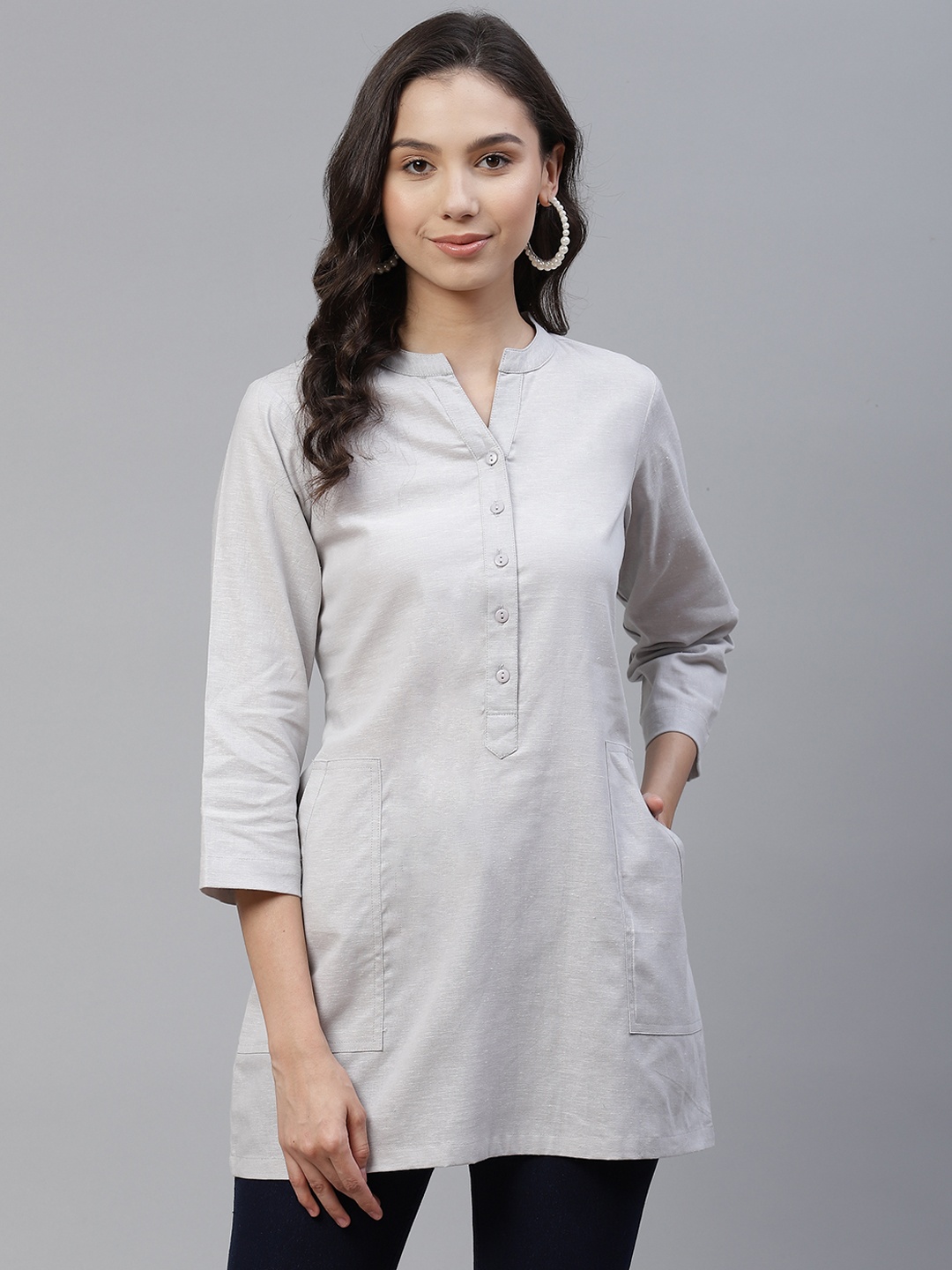 

Ayaany Grey Mandarin Collar Tunic