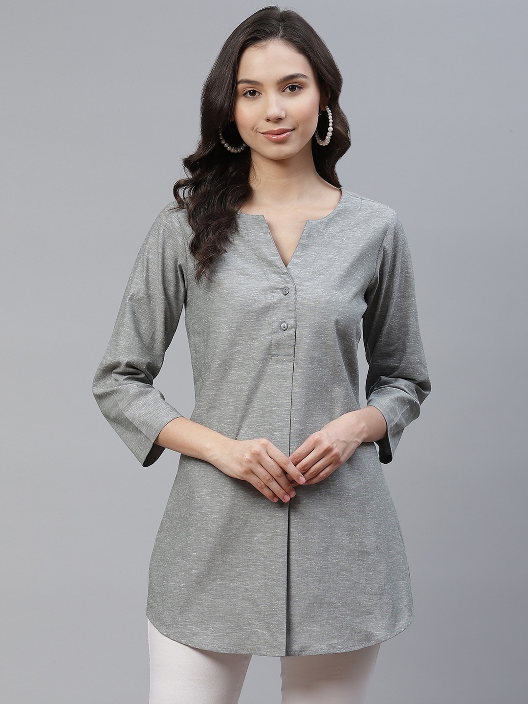 

Ayaany Grey Mandarin Collar Tunic