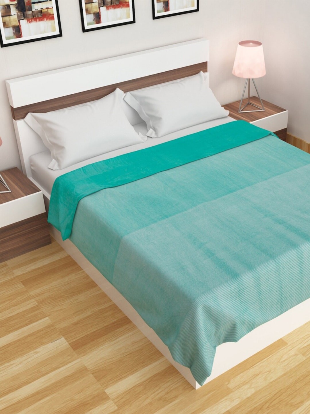 

Home Centre Turquoise Blue Striped AC Room 210 GSM Double Bed Blanket