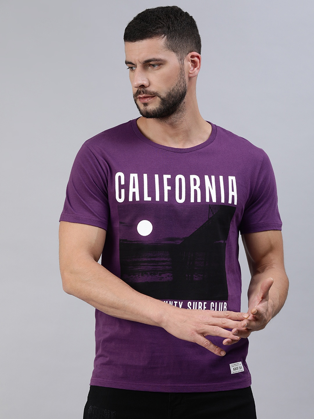 

abof Men Purple Printed Pure Cotton Casual T-shirt
