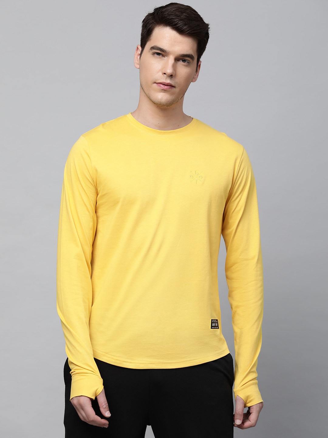 

abof Men Yellow Solid Round Neck T-shirt