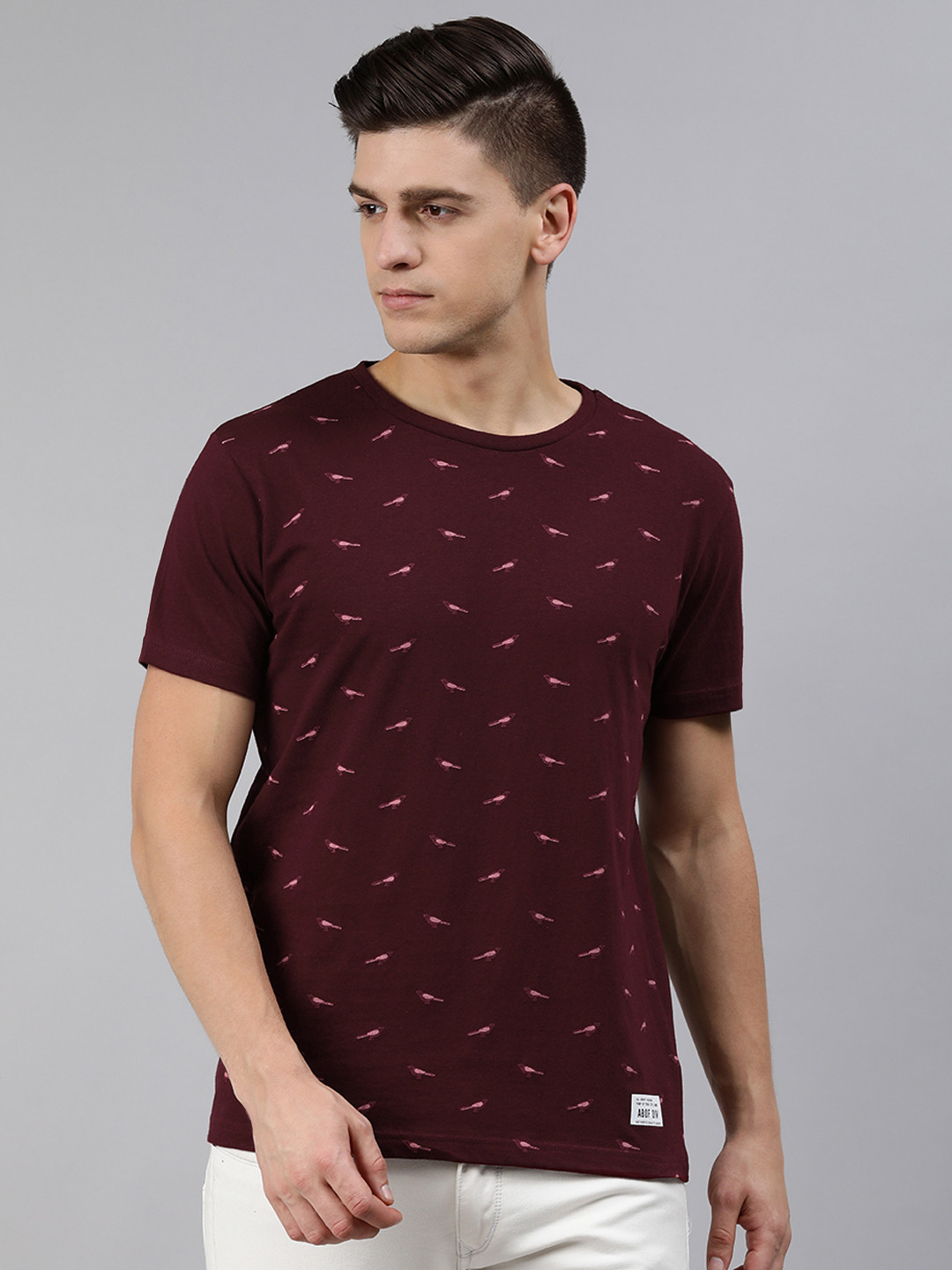 

abof Men Maroon Printed T-shirt