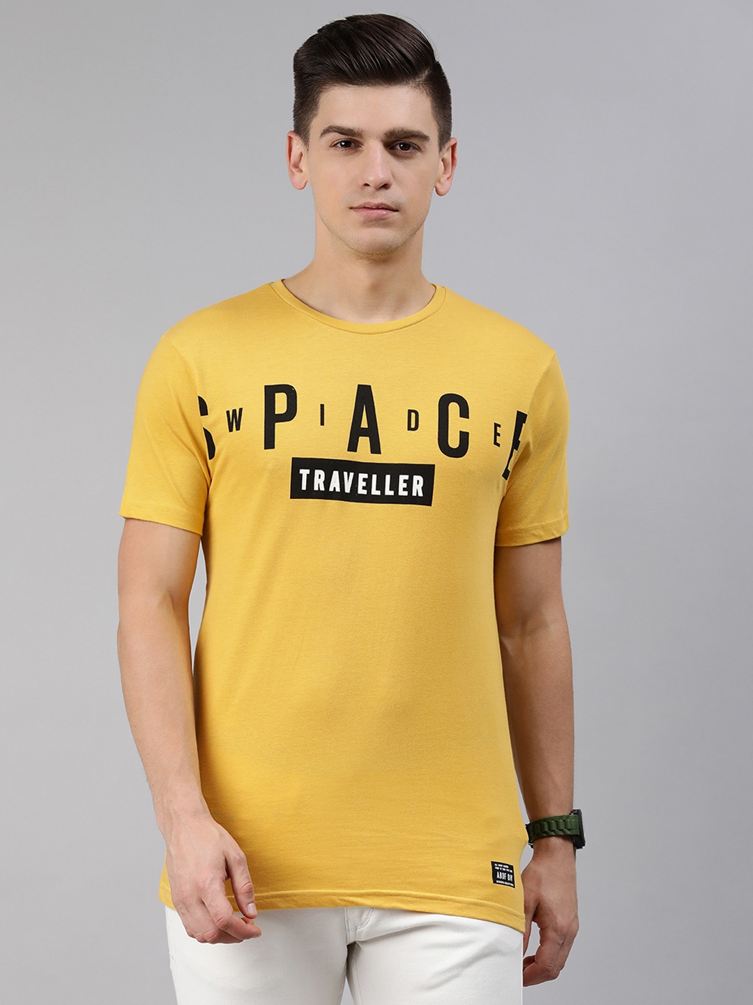 

abof Men Mustard Yellow Typography Printed T-shirt