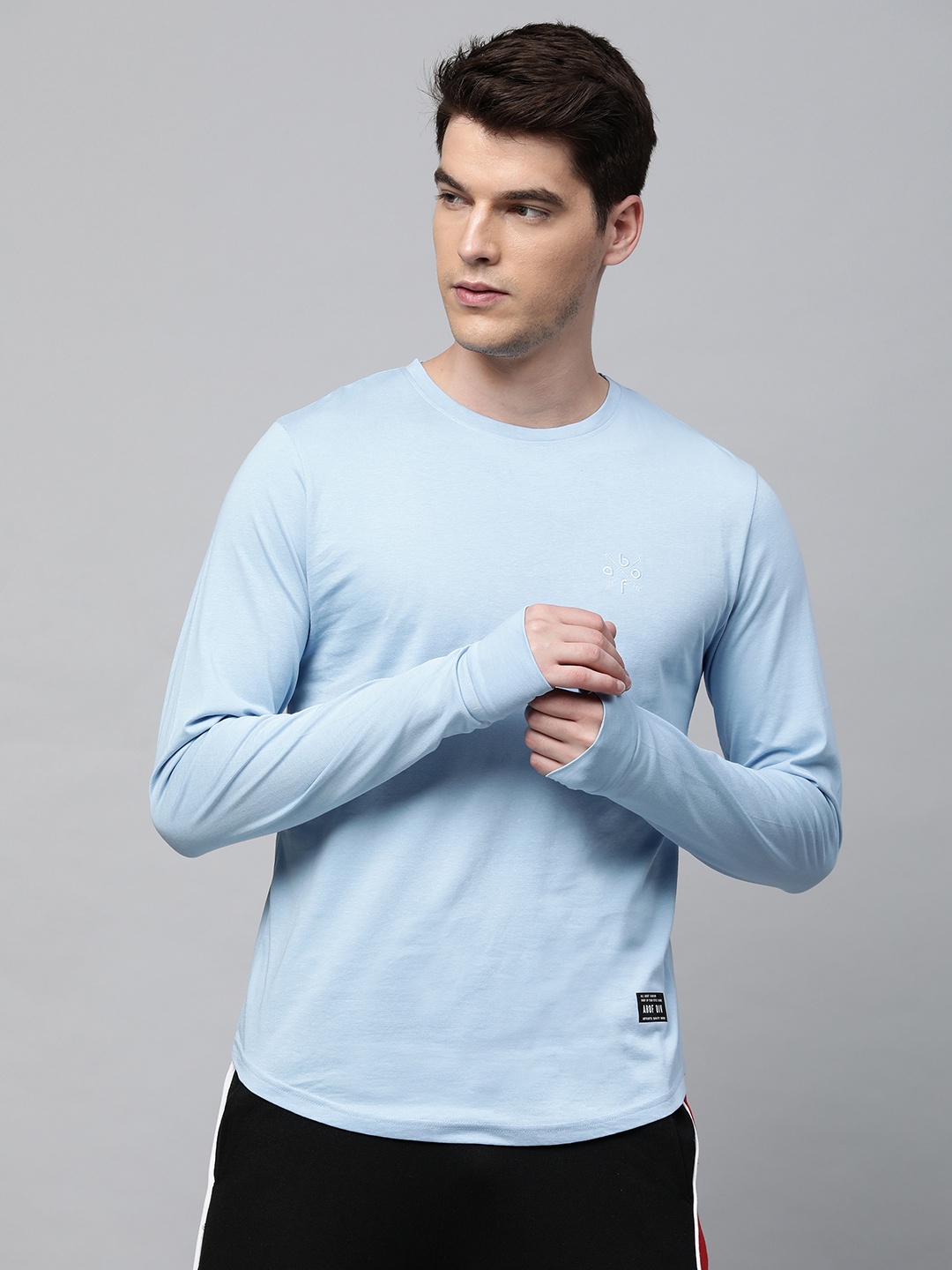 

abof Men Blue Solid Solid Round Neck T-shirt