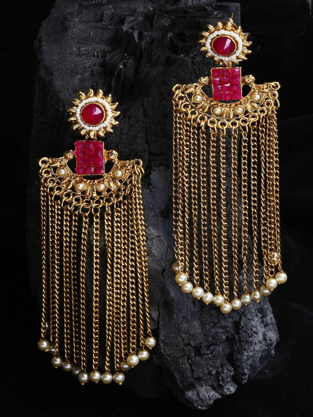

PANASH Gold-Plated & Pink Contemporary Drop Earrings