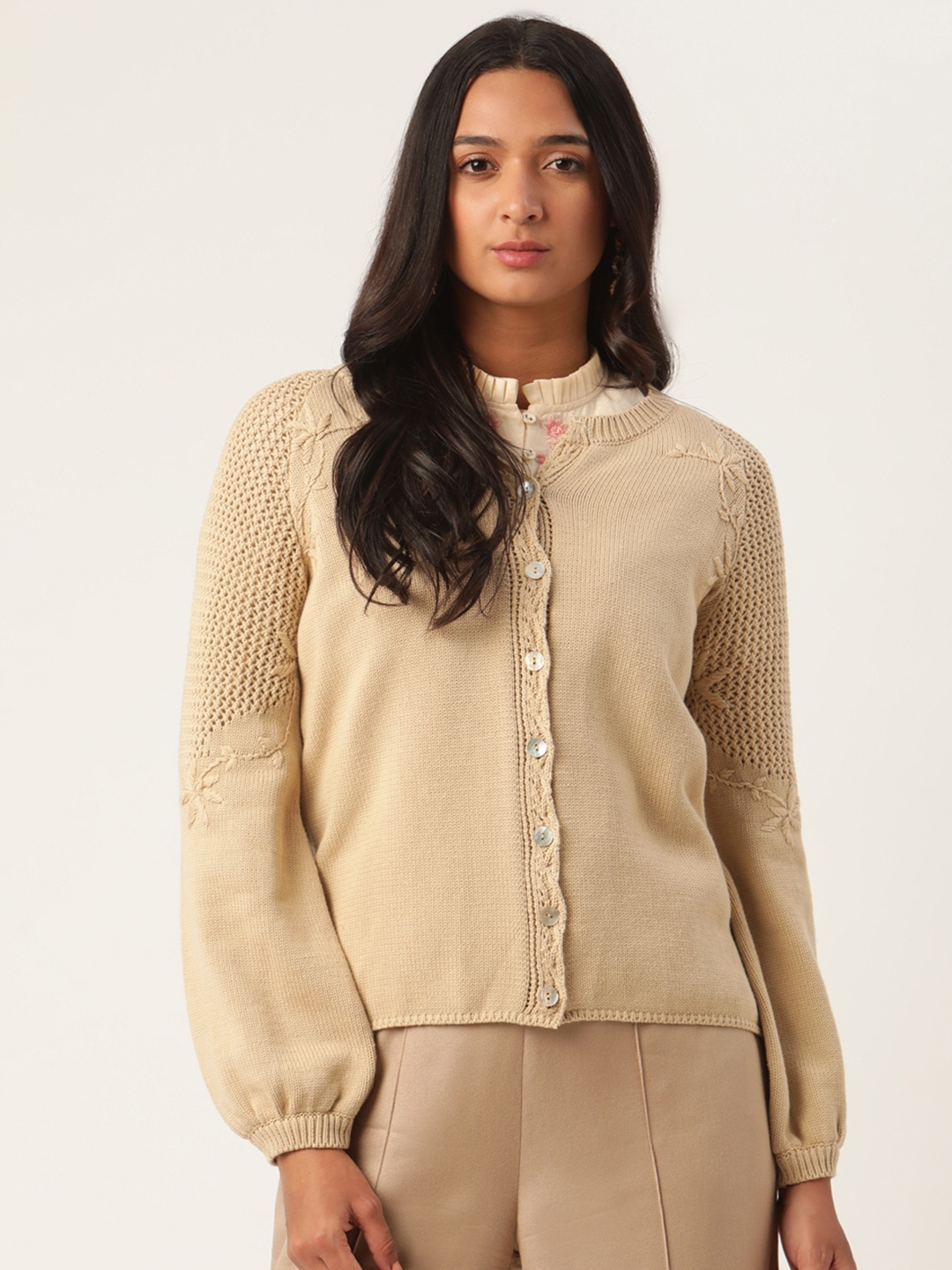 

ROOTED Women Beige Self Design