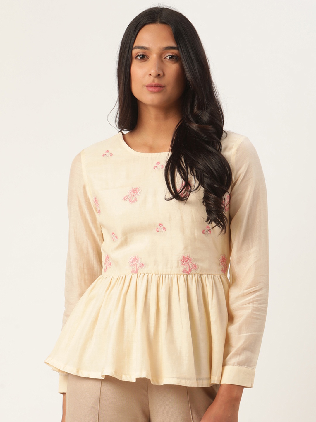 

ROOTED Off White Floral Peplum Top