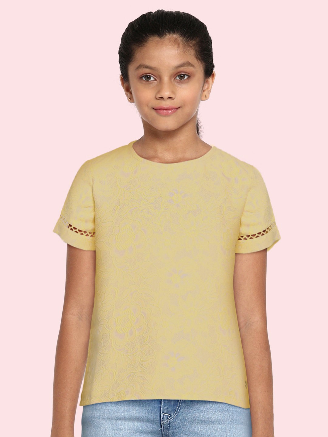 

Allen Solly Junior Girls Yellow Embellished Regular Top