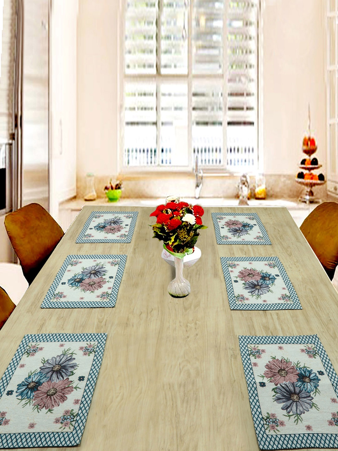 

BELLA TRUE Set Of 6 White & Green Digital Floral Printed Table Placemats