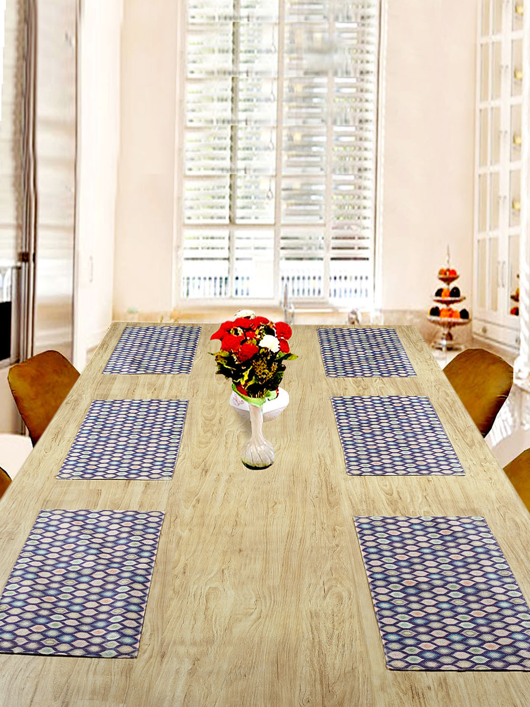 

BELLA TRUE Set Of 6 White & Blue Digital Printed Rectangular Table Placemats