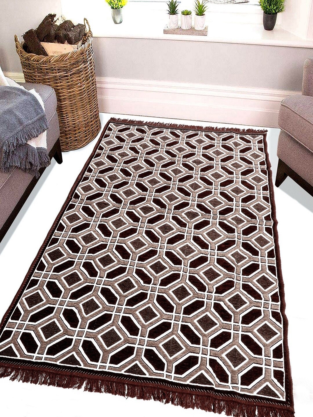 

BELLA TRUE Brown & White Printed Rectangle Floor Carpet