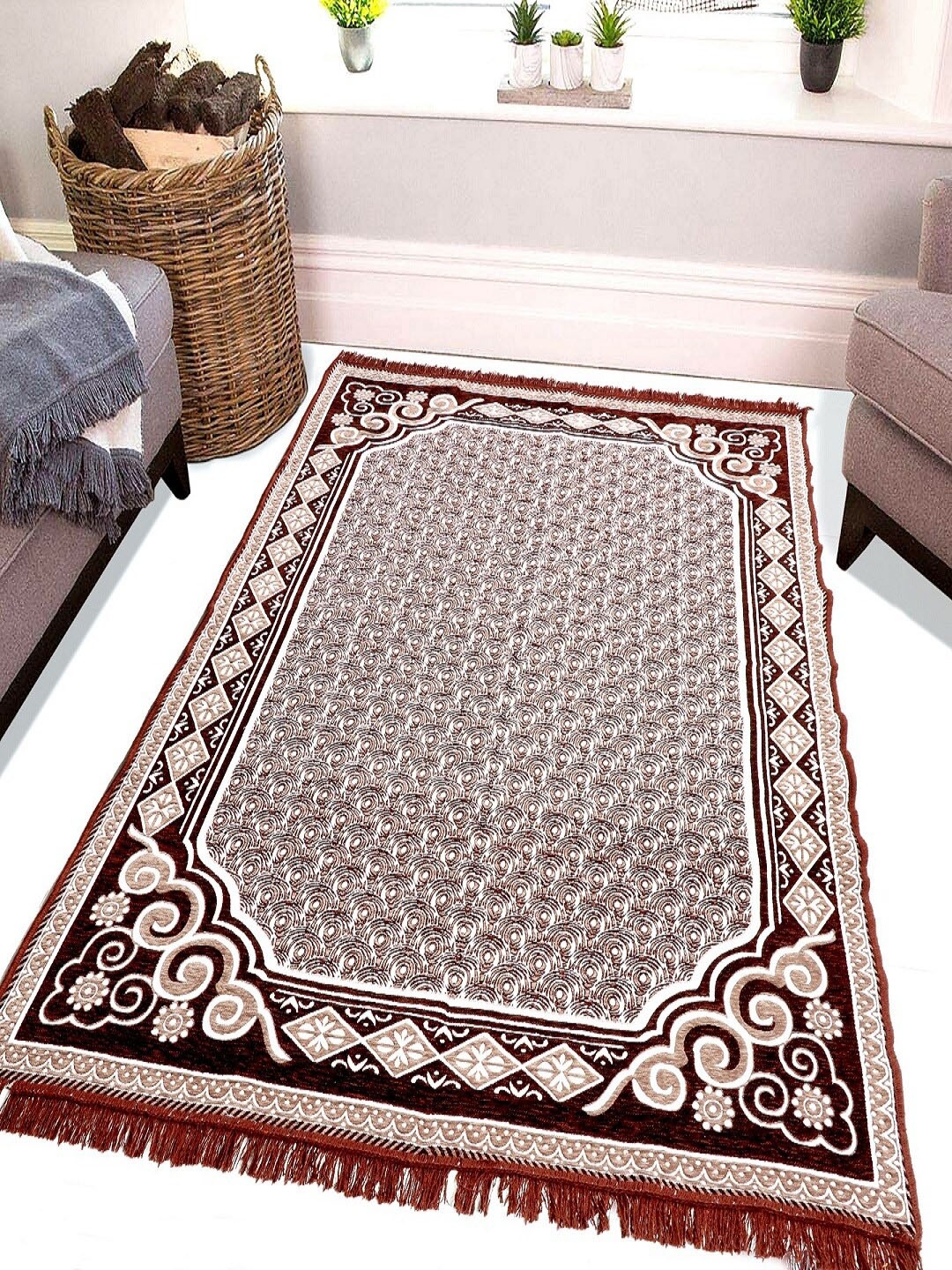 

BELLA TRUE White & Brown Traditional Printed Carpet