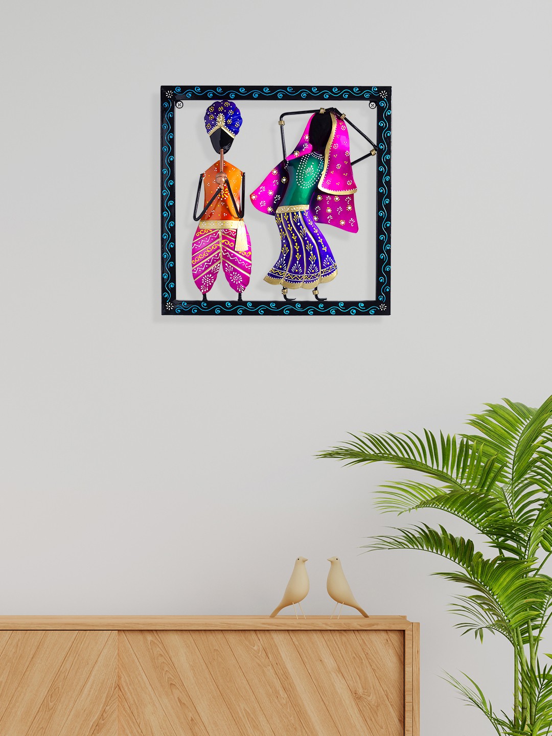 

Golden Peacock Black & Pink Iron Hanging Dancing Musician Frame Wall Decor