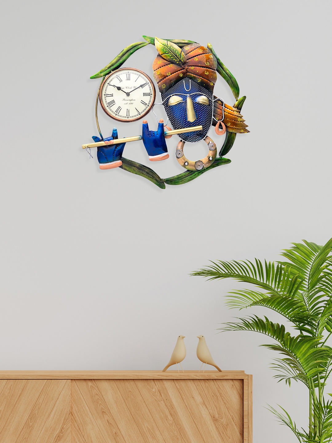 

Golden Peacock Multicoloured Decorative Iron Krishna Handpainted Analogue Wall Clock, Multi