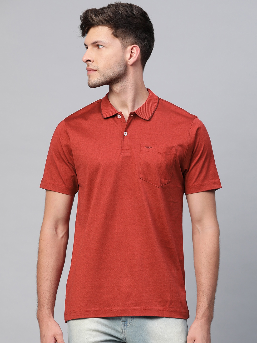

Park Avenue Men Red Polo Collar Cotton Slim Fit T-shirt