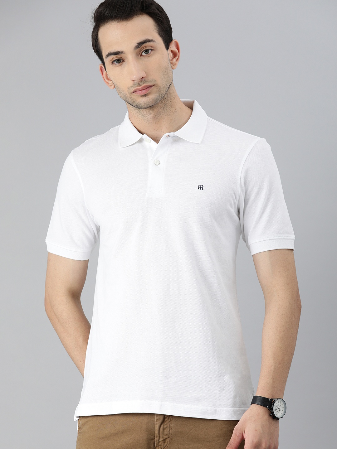 

Raymond Men White Solid Polo Collar Pure Cotton T-shirt