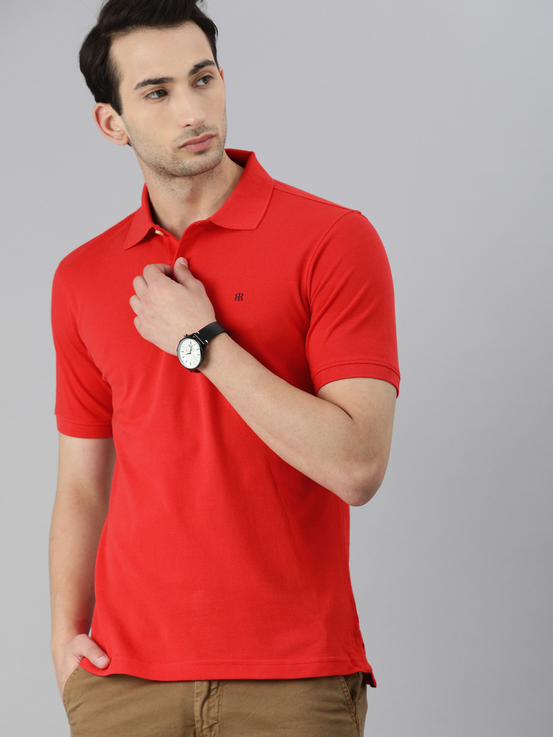 

Raymond Men Red Solid Polo Collar Pure Cotton T-shirt