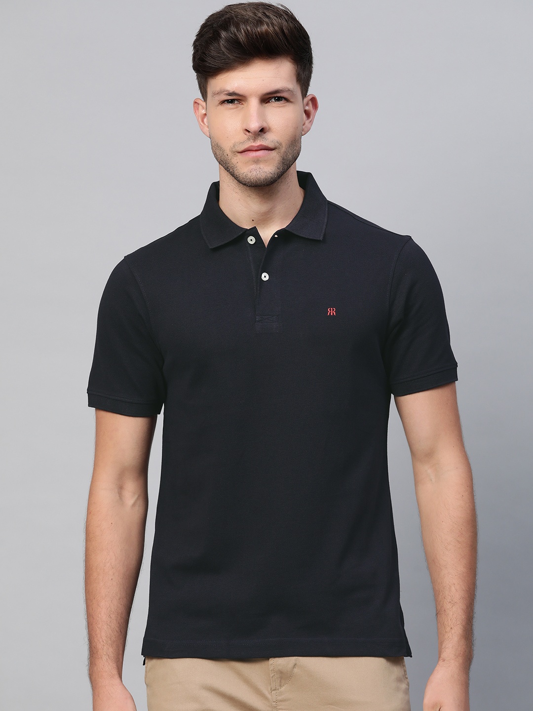 

Raymond Men Navy Blue Solid Pure Cotton Modern Fit Polo Collar T-shirt