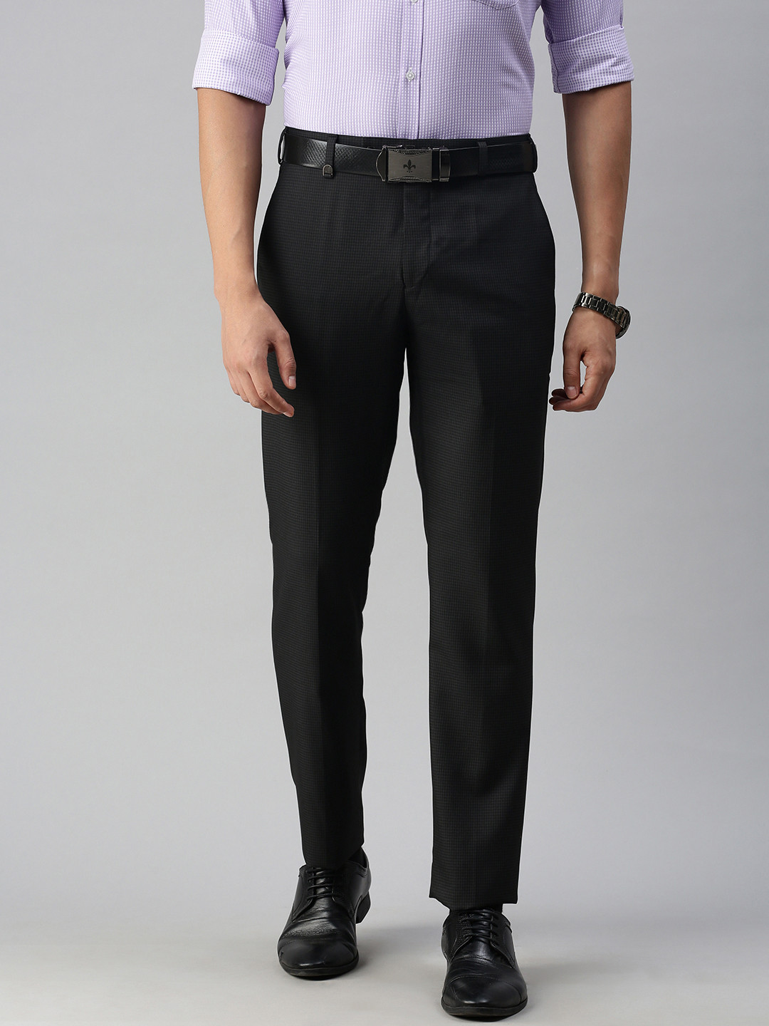 

Park Avenue Men Black Checked Smart Fit Formal Trousers
