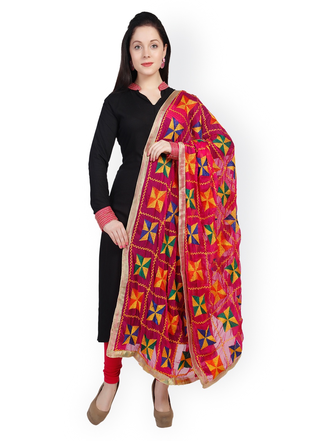 

Dupatta Bazaar Magenta Phulkari Embroidered Dupatta