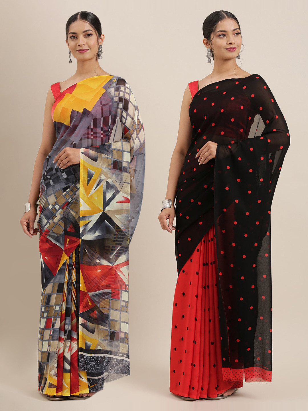 

ANAND SAREES Pack Of 2 Printed Poly Georgette Sarees, Grey