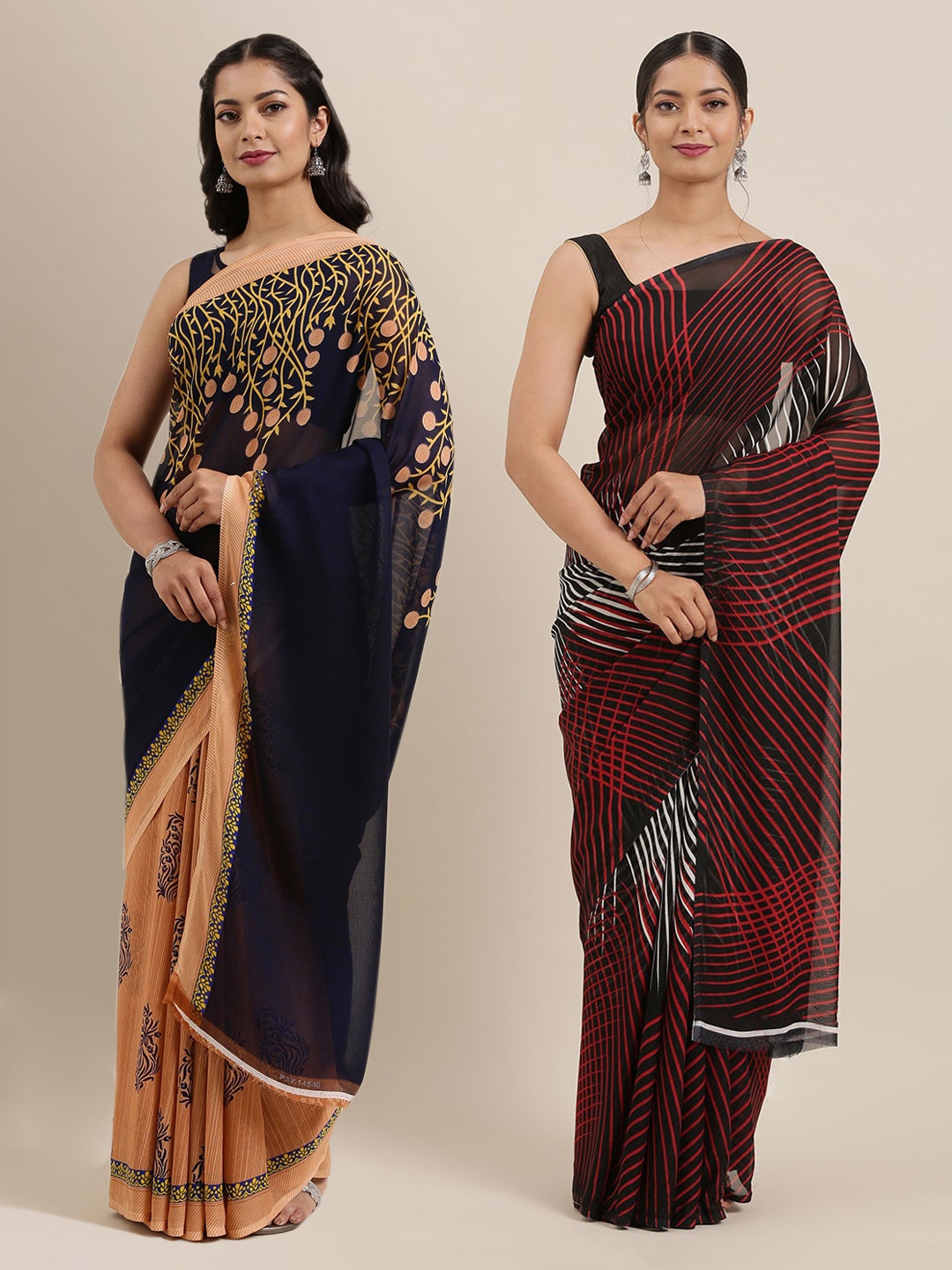 

ANAND SAREES Pack Of 2 Poly Georgette Sarees, Black