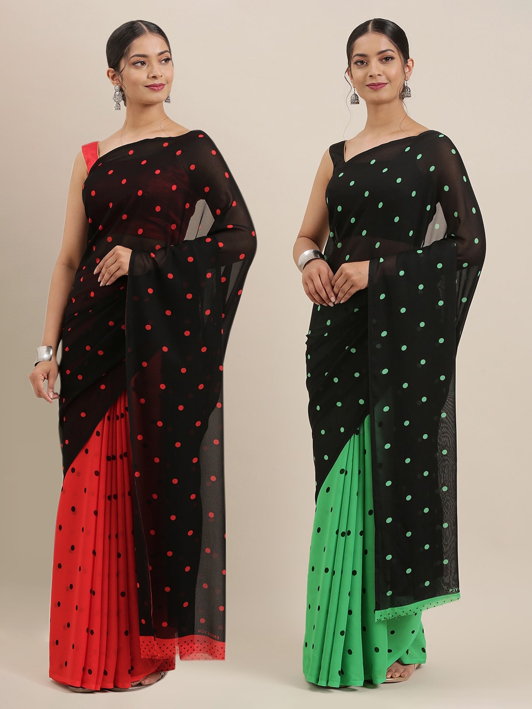 

ANAND SAREES Pack Of 2 Printed Poly Georgette Sarees, Red