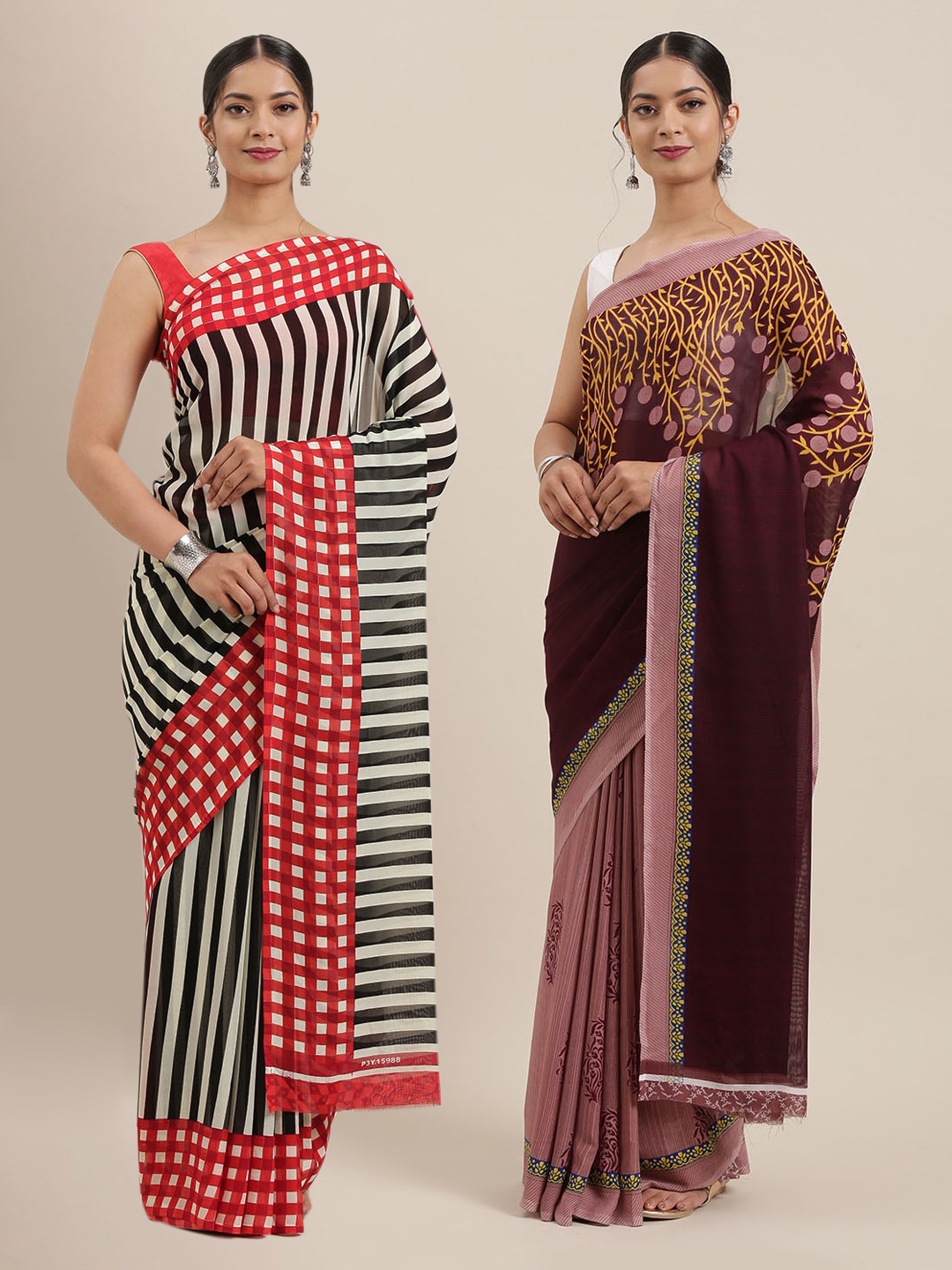 

KALINI Pack Of 2 Poly Georgette Saree, White