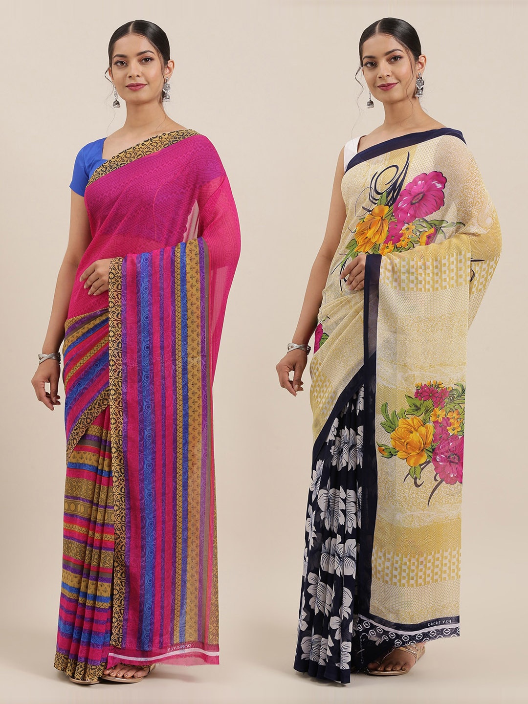 

ANAND SAREES Pack Of 2 Poly Georgette Saree, Pink