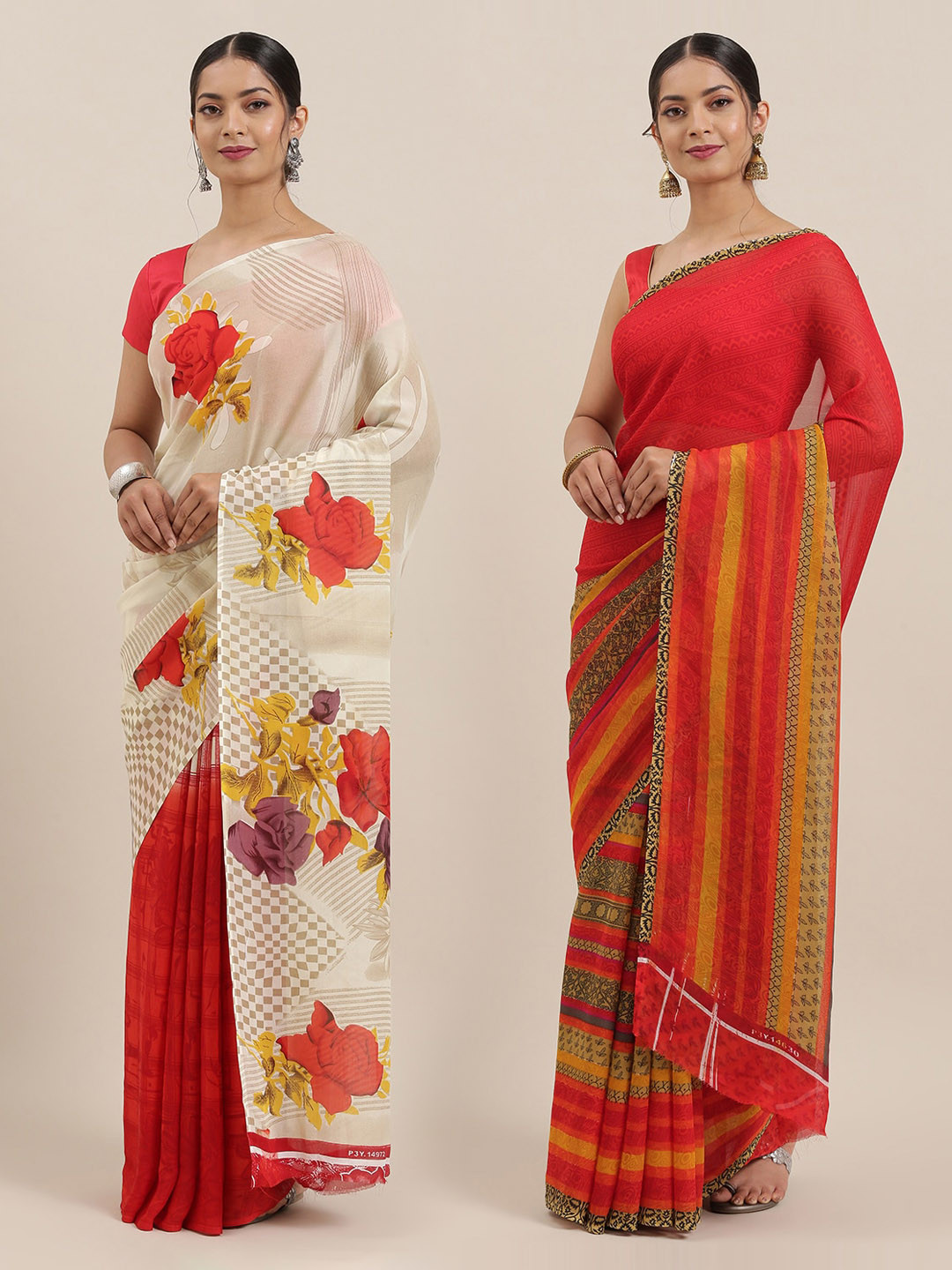 

ANAND SAREES Pack Of 2 Poly Georgette Saree, Beige