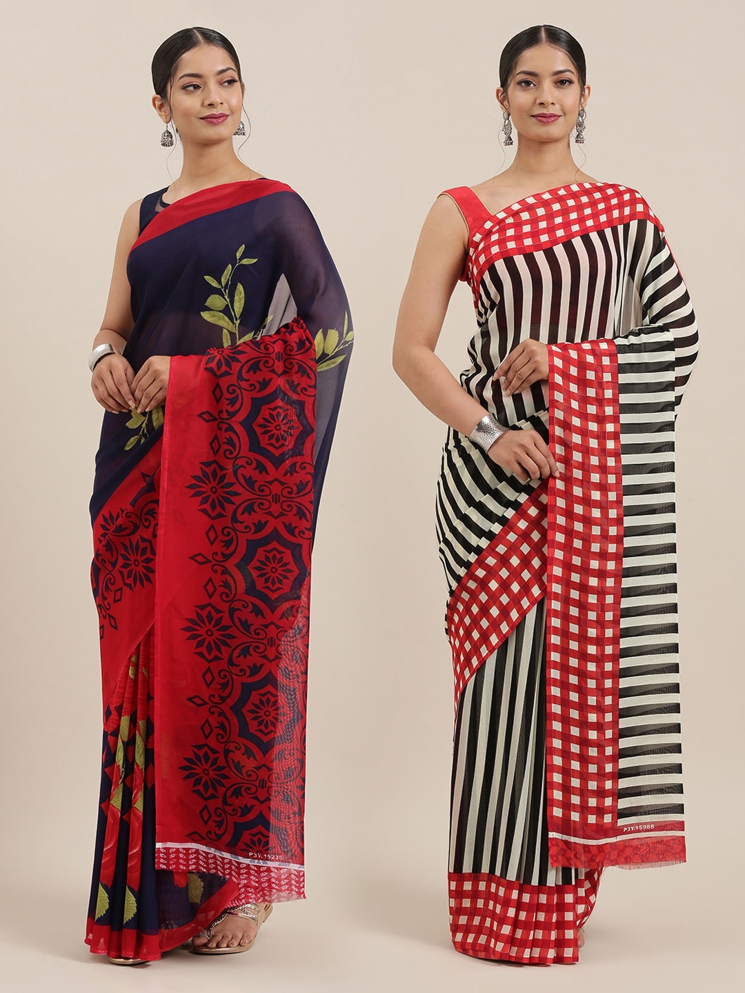 

KALINI Pack Of 2 Poly Georgette Saree, Black