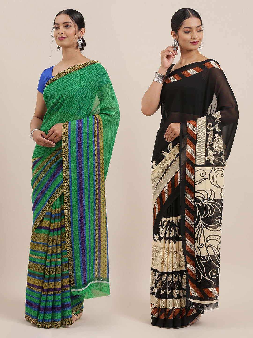 

ANAND SAREES Women Pack of 2 Printed Sarees, Black