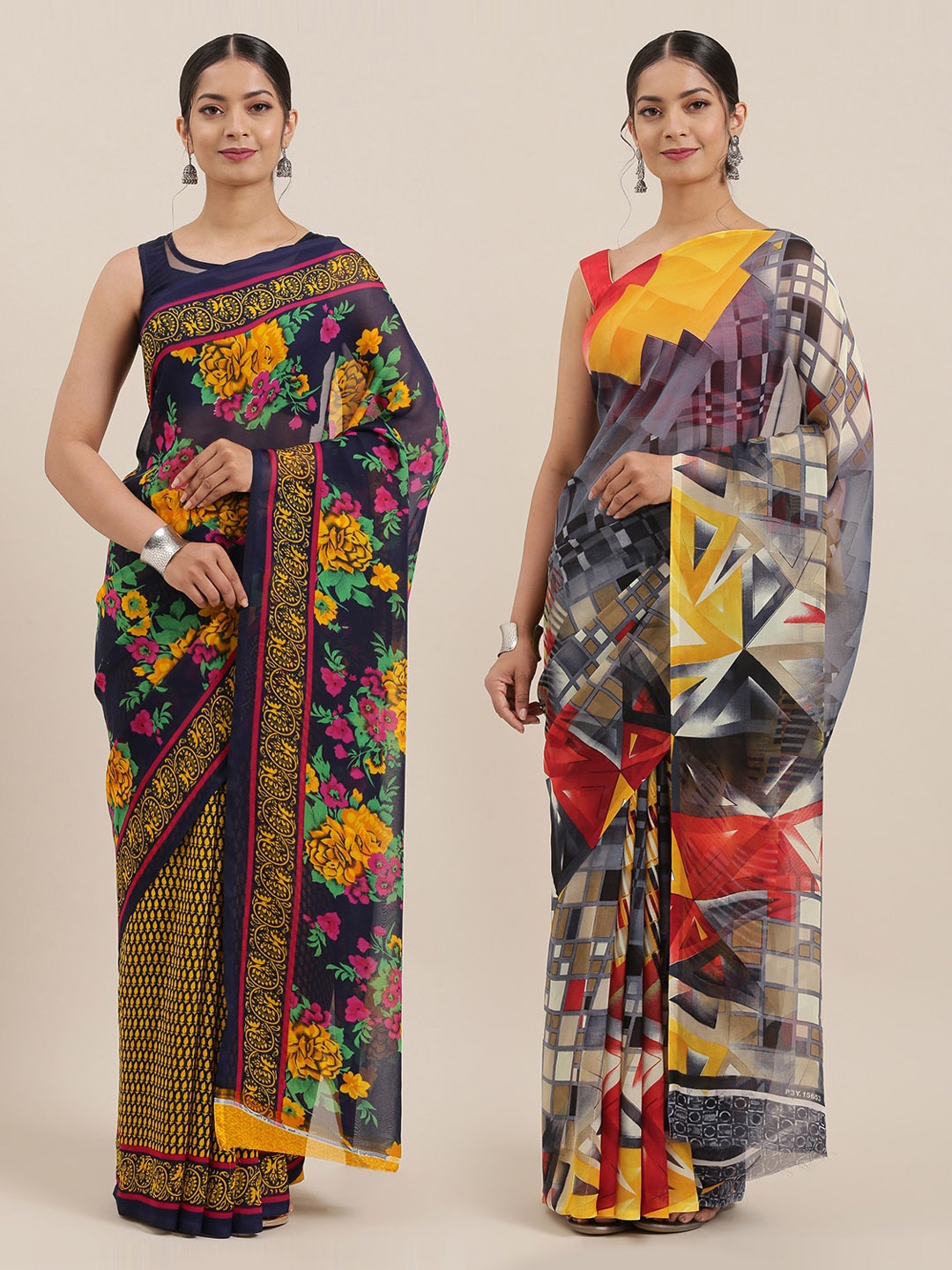 

ANAND SAREES Women Pack of 2 Printed Sarees, Grey