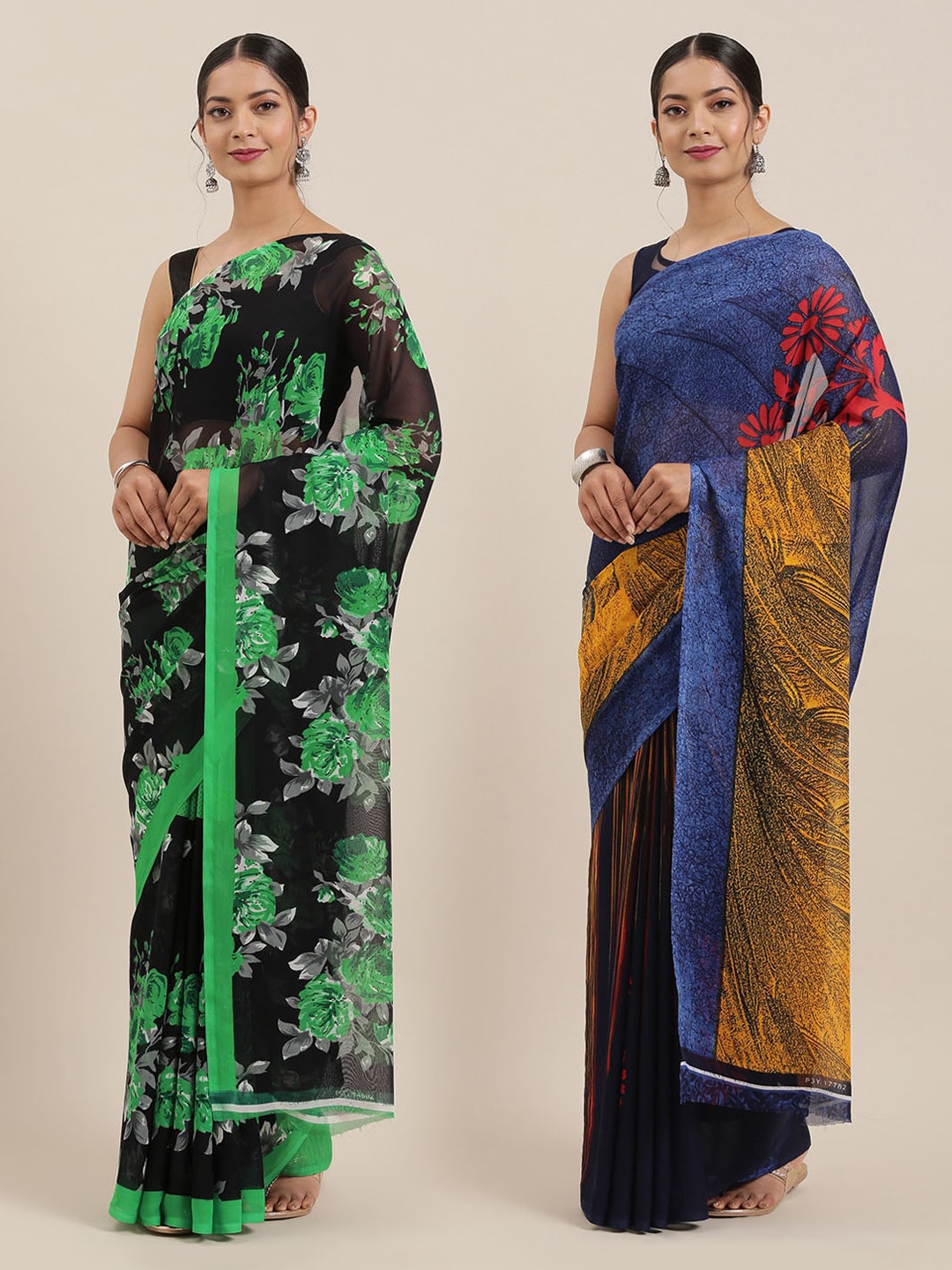 

ANAND SAREES Women Pack of 2 Printed Sarees, Blue