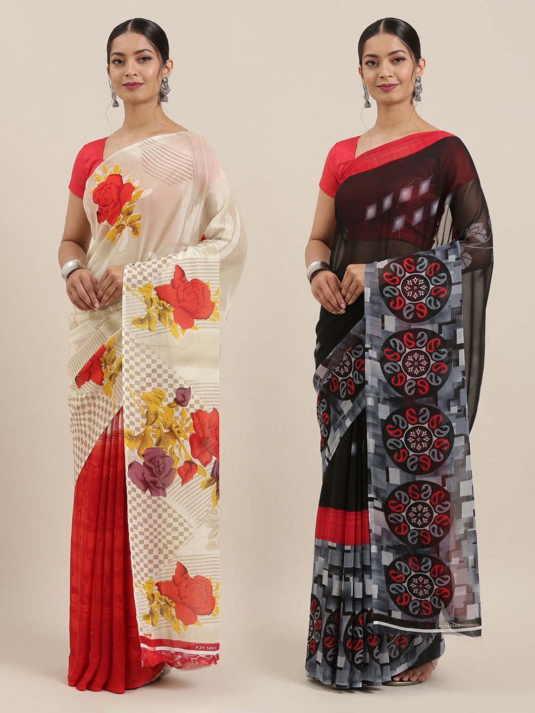 

ANAND SAREES Women Pack of 2 Printed Sarees, Black