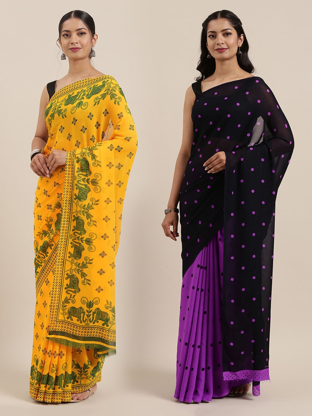 

ANAND SAREES Women Pack of 2 Printed Sarees, Black